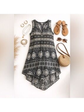 ONE WORLD Sleeveless Maxi Dress High Low Boho Bohemian pattern 1X flowy summer